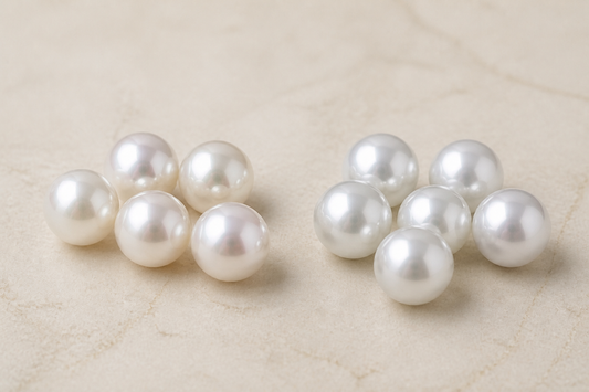 Edison and White South Sea cultured pearls compared under the same neutral light