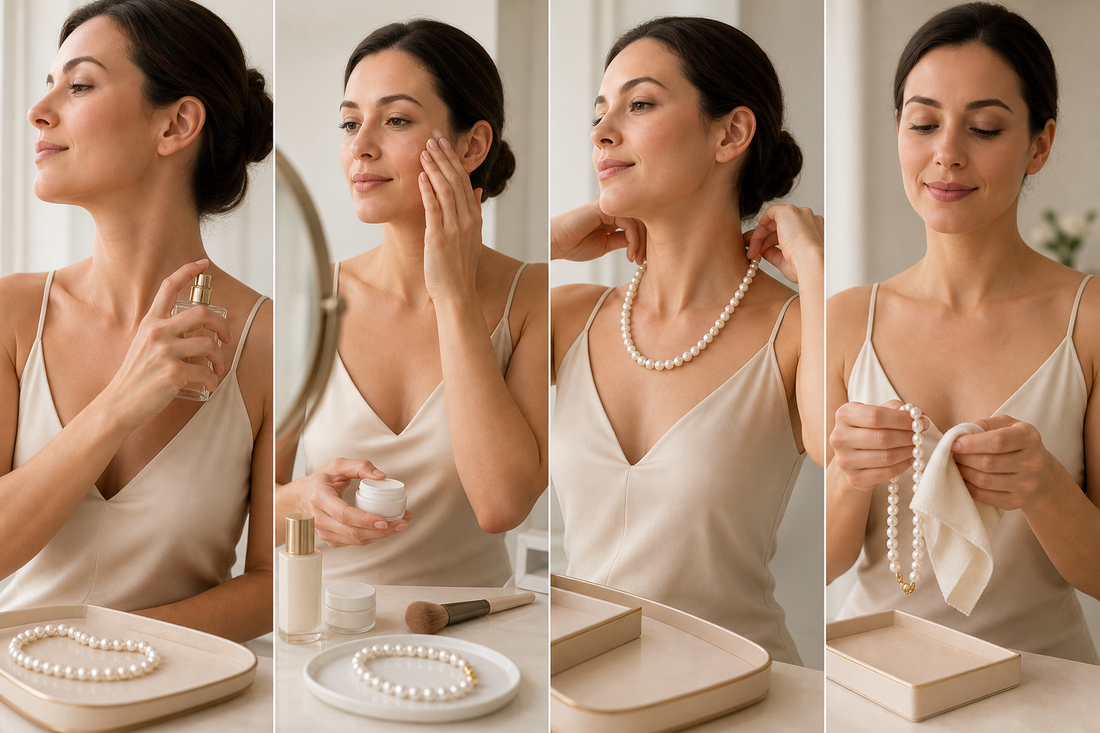 Four-panel last-on, first-off pearl care routine