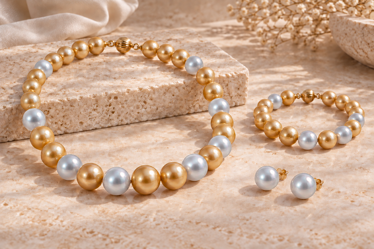 Golden South Sea and Australian white pearl jewelry set