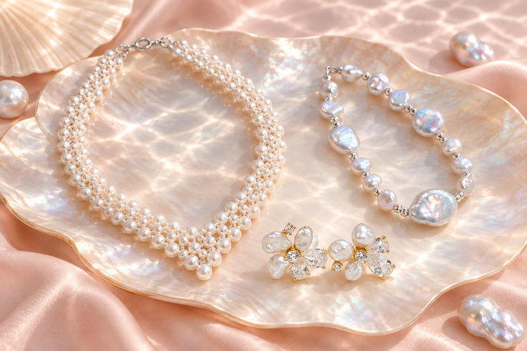 Freshwater pearl jewelry with luminous white and pastel cultured pearls