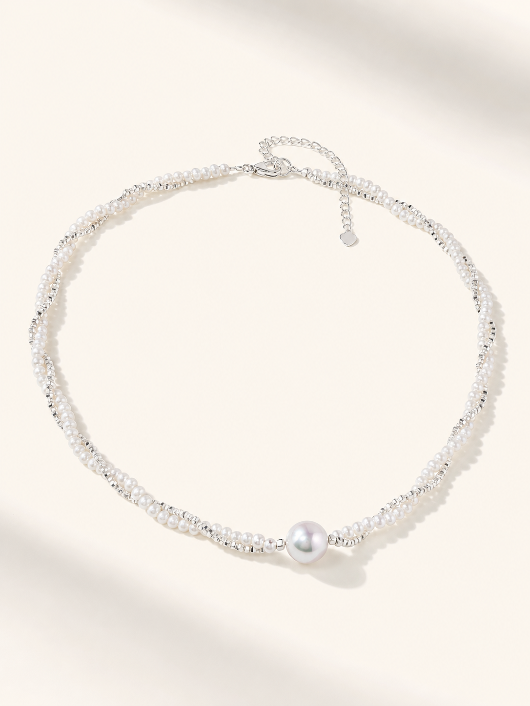White Freshwater Pearl Necklace with Mirror Luster on a 45cm S925 silver chain, Edison pearls in 11–12mm and 2–3mm sizes