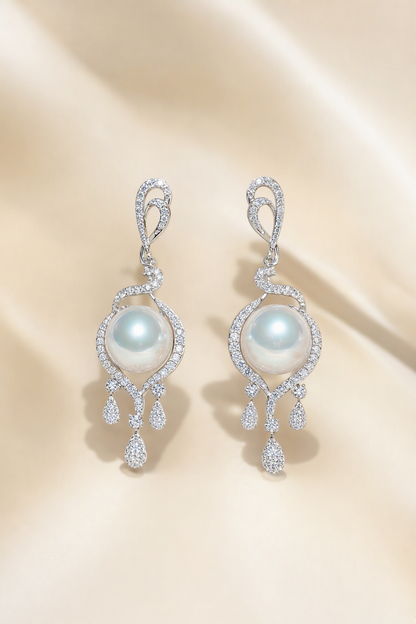 Venus Luster 11–12mm Australian South Sea Pearl Halo Tassel Earrings, product view