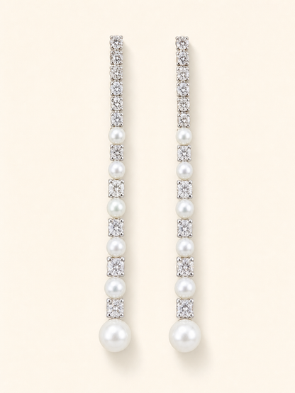 White Freshwater Pearl Meteor Earrings with Mirror Luster, 5–6mm freshwater pearls set with S925 silver