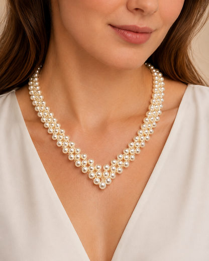 woven freshwater pearl necklace with 3-4mm high luster pearls
