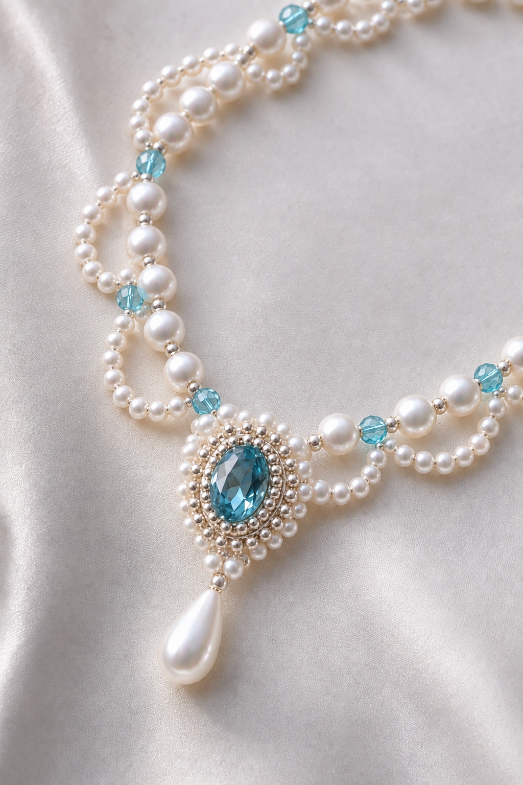 Close-up of Mirror Luster 3–4 mm / 5–6 mm / 7–10 mm Freshwater Pearl necklace showing pearl luster, nacre and craftsmanship detail