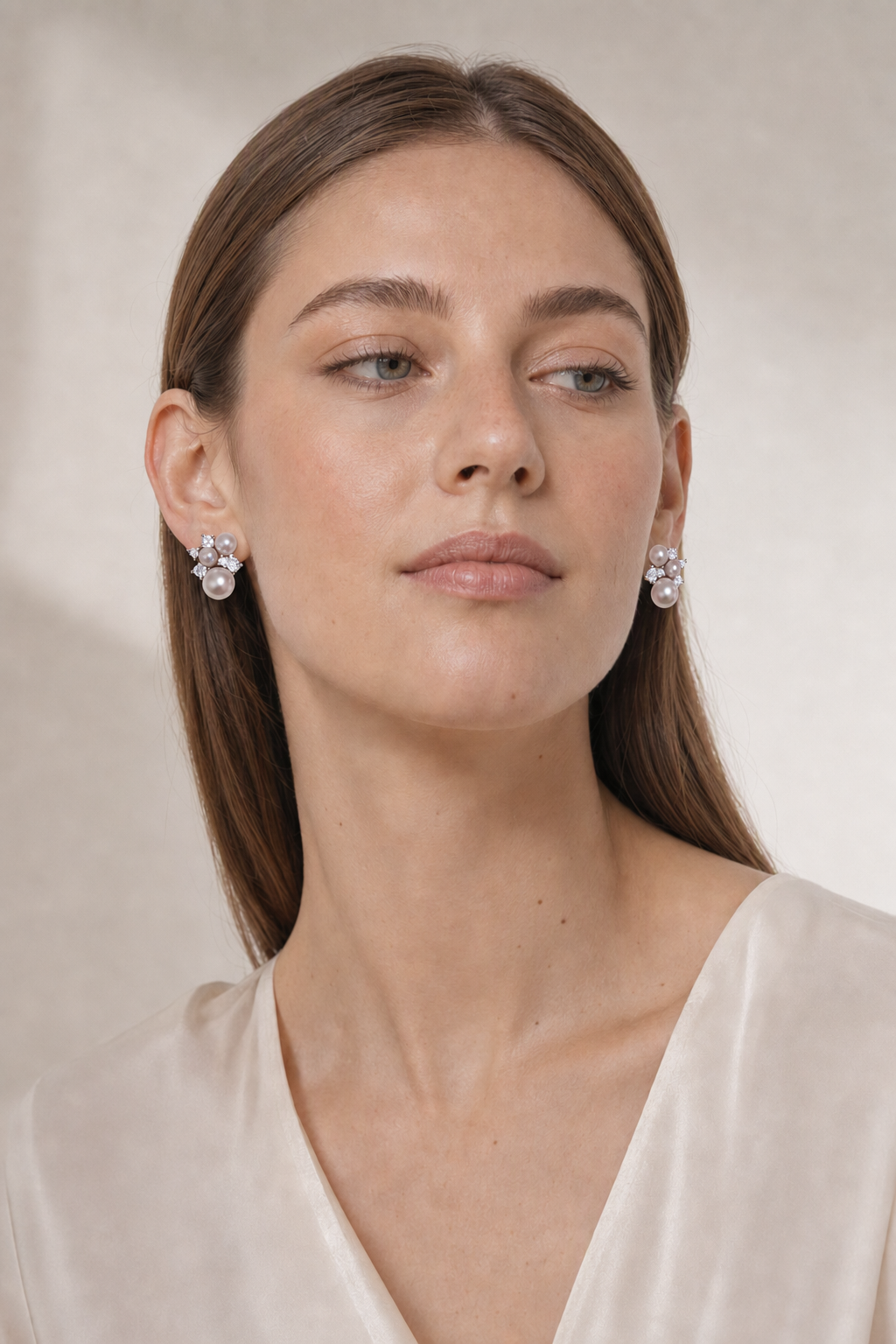 Mirror Luster 4–10 mm Graduated Freshwater Pearl stud earrings at realistic wearing scale