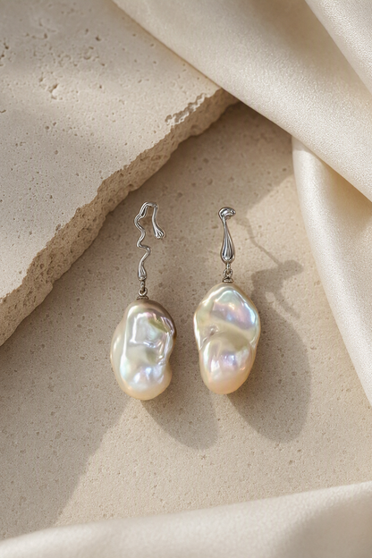 High Luster Freshwater Pearl drop earrings in an elegant still-life luxury setting