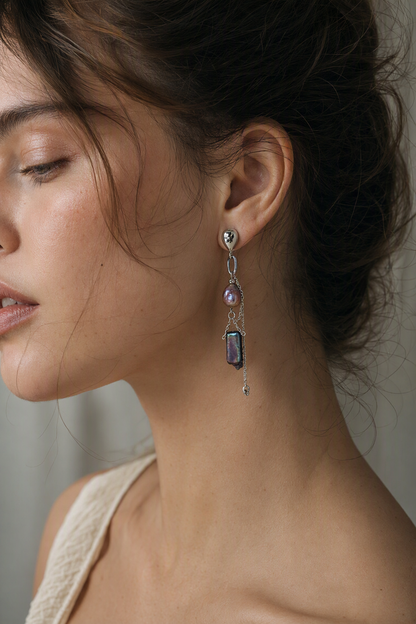 High Luster Freshwater Pearl dangle earrings at realistic wearing scale