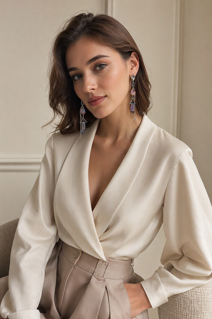 High Luster Freshwater Pearl dangle earrings in a complete luxury outfit styling context