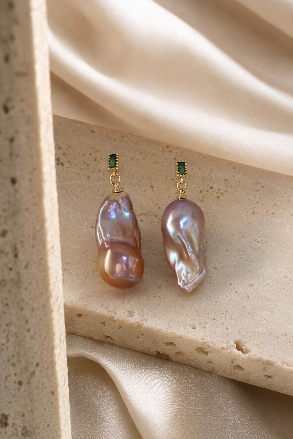 High Luster Freshwater Pearl drop earrings in an elegant still-life luxury setting