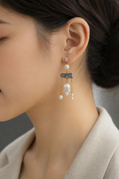 High Luster Freshwater Pearl dangle earrings at realistic wearing scale