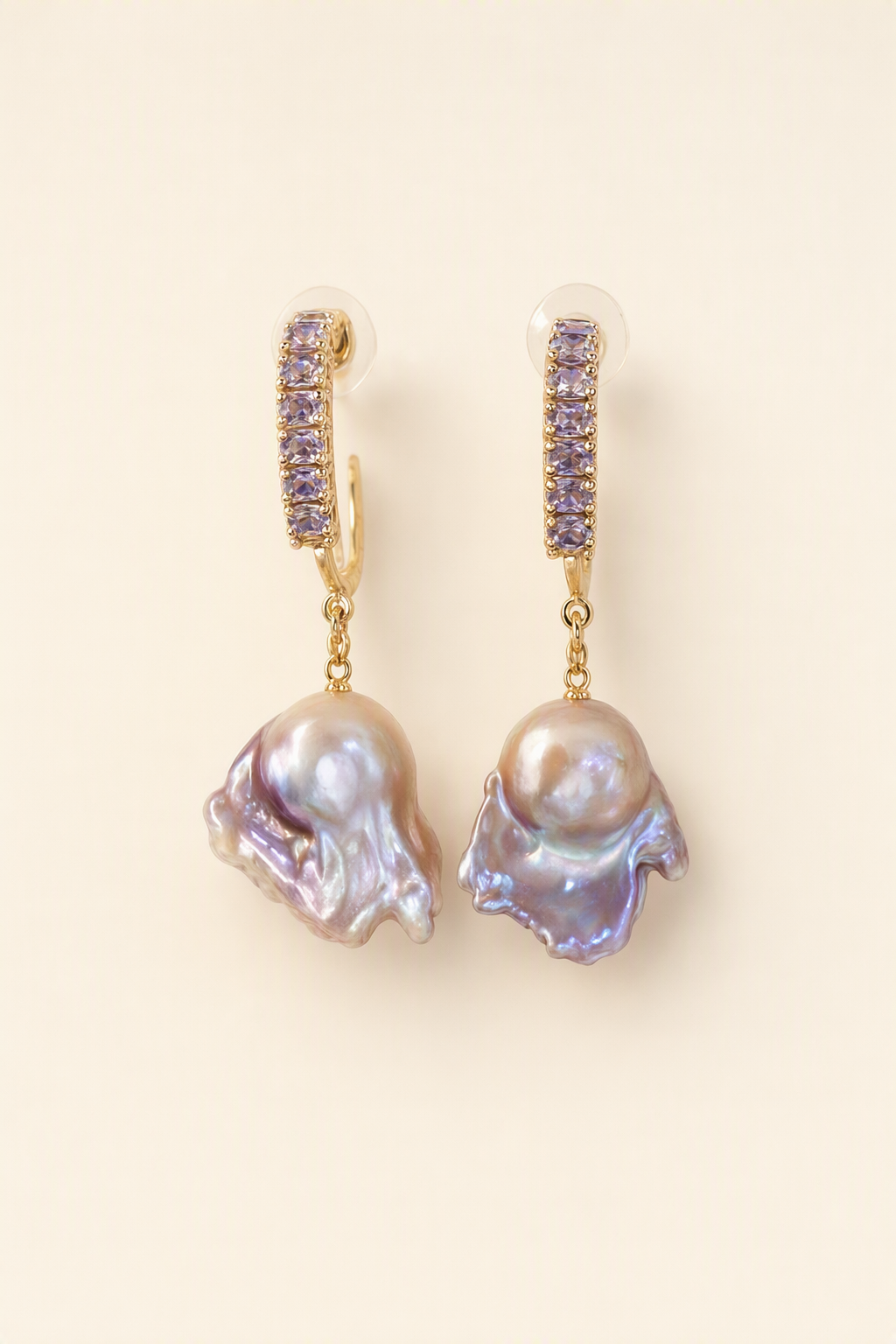 High Luster Freshwater Pearl drop earrings on a cream white background