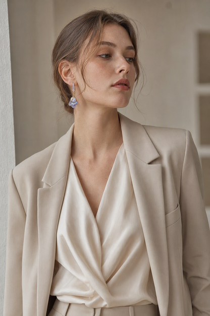 High Luster Freshwater Pearl drop earrings in a complete luxury outfit styling context