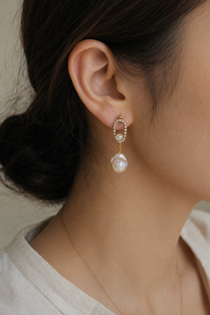 High Luster Freshwater Pearl drop earrings at realistic wearing scale
