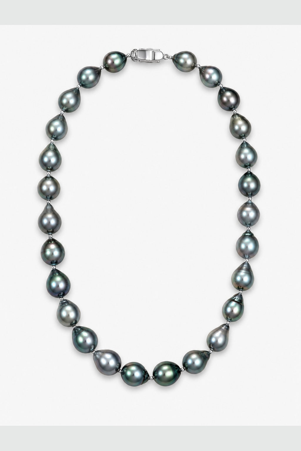 Black Tahitian pearl necklace with mirror-like luster and real cultured baroque pearls shapes