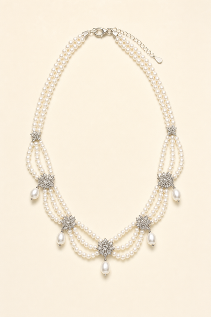 Mirror Luster 3–4 mm / 6–10 mm Freshwater Pearl necklace on a cream white background