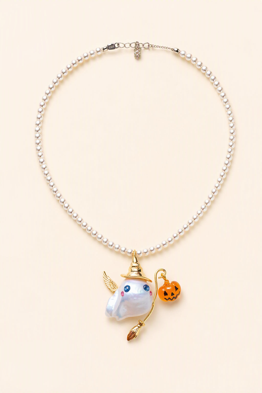 Halloween Witch Ghost Halloween baroque pearl pendant with a white small pearl necklace by Pearlivo