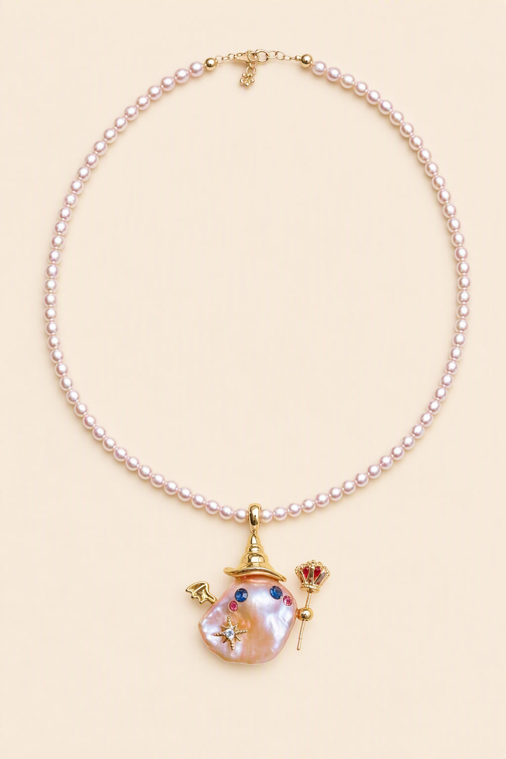 Wizard Princess Ghost Halloween baroque pearl pendant with a pink small pearl necklace by Pearlivo