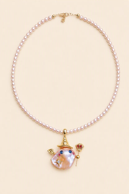 Wizard Princess Ghost Halloween baroque pearl pendant with a pink small pearl necklace by Pearlivo