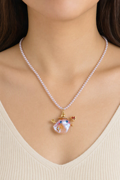 Western model wearing the Wizard Princess Ghost Halloween baroque pearl pendant necklace by Pearlivo