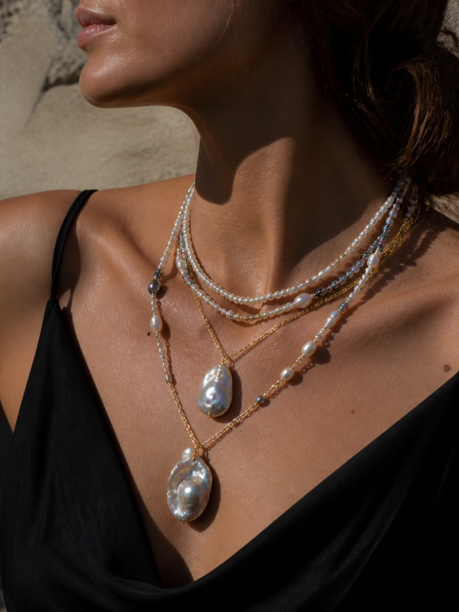 Pearlivo layered real pearl jewelry close-up