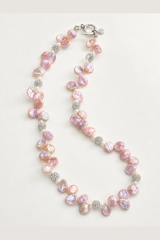 Pink freshwater baroque pearl necklace with mirror-like luster and high nacre quality