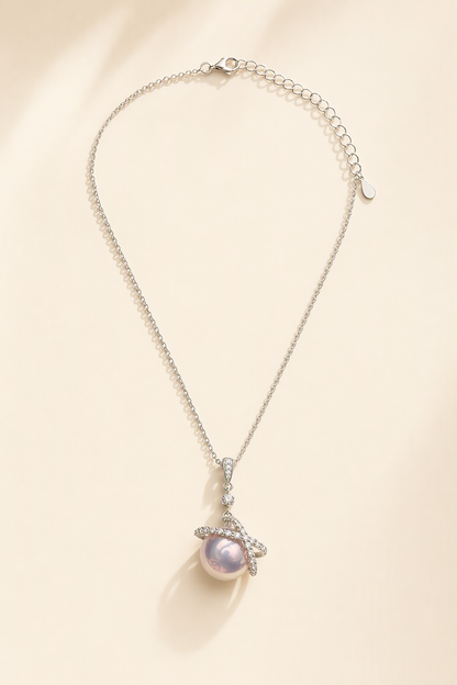 Mirror Luster 11–12 mm Freshwater Pearl necklace on a cream white background