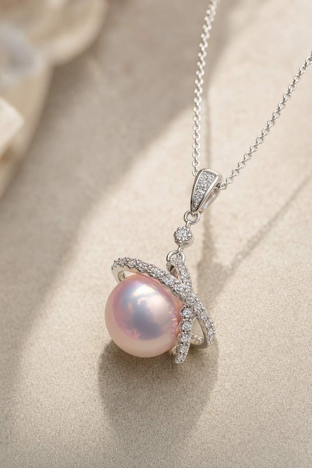 Close-up of Mirror Luster 11–12 mm Freshwater Pearl necklace showing pearl luster, nacre and craftsmanship detail