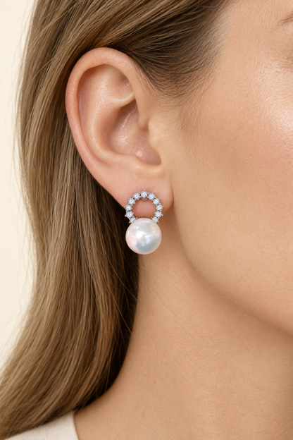 Gem Luster 11–13 mm Australian South Sea Pearl stud earrings at realistic wearing scale