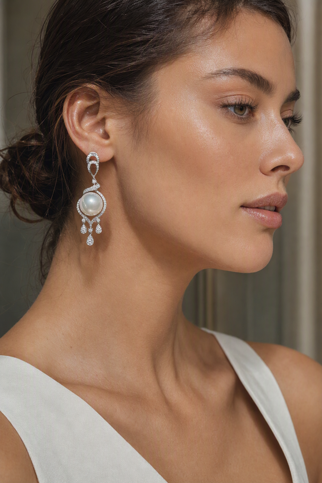 Venus Luster 11-12mm Australian South Sea Pearl stud earrings at realistic wearing scale