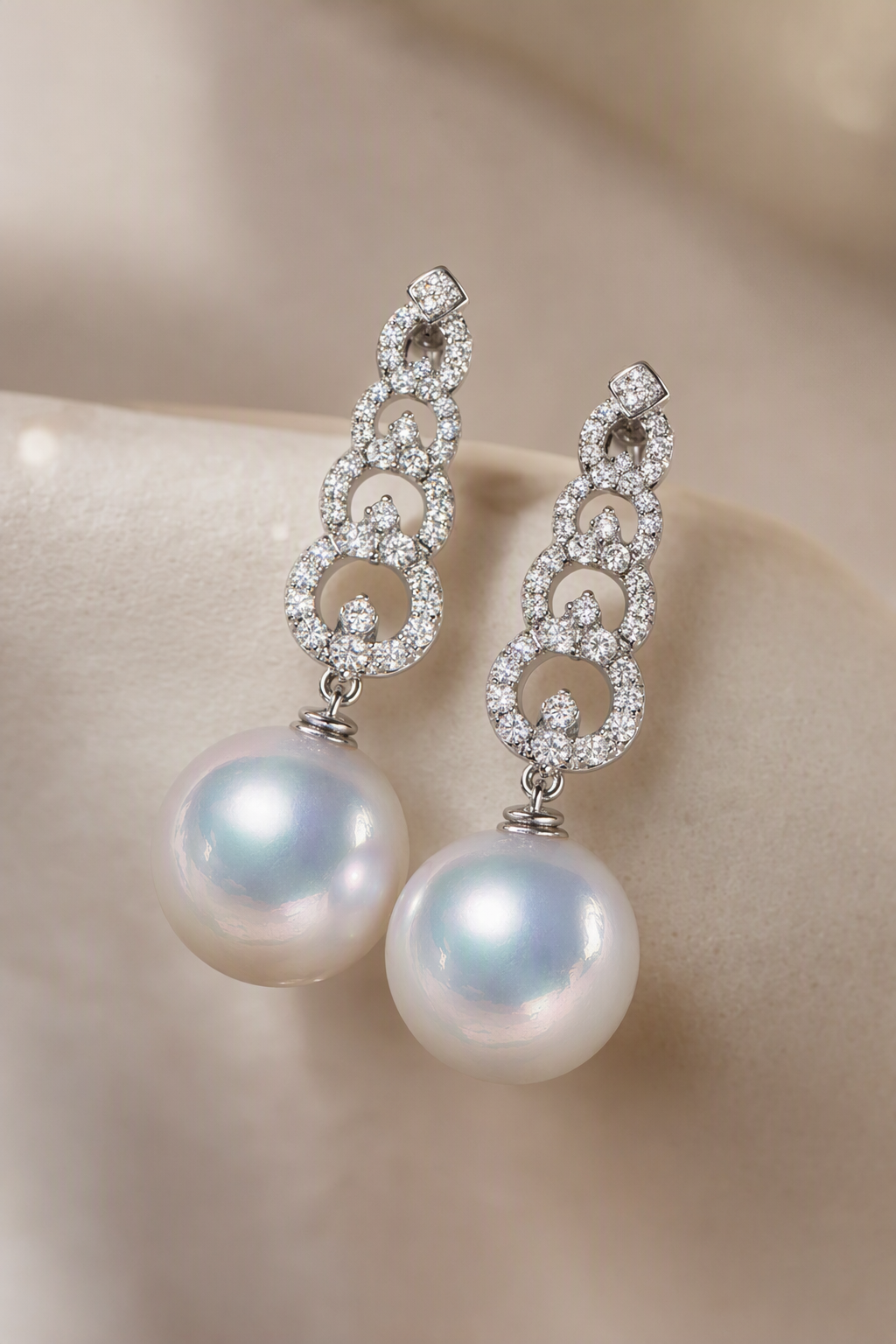 Venus Luster 12-13mm Australian South Sea Pearl Stud Earrings showing pearl luster nacre and craftsmanship detail