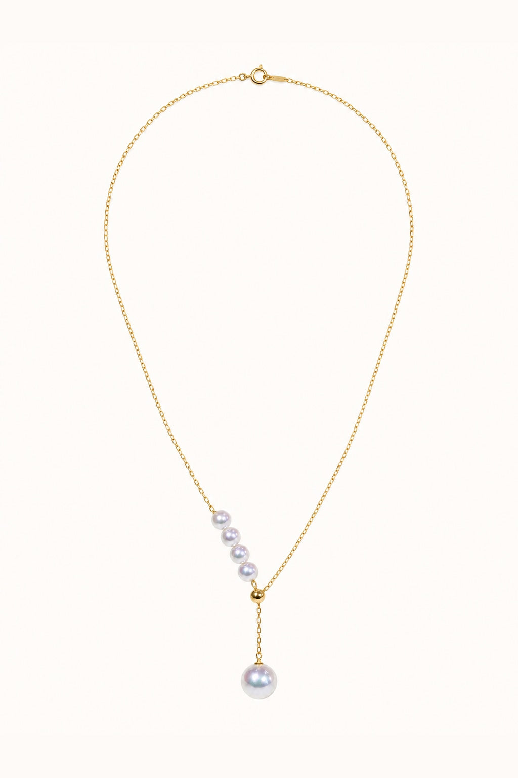 White Akoya pearl drop necklace with mirror-like luster and gold-tone fine chain