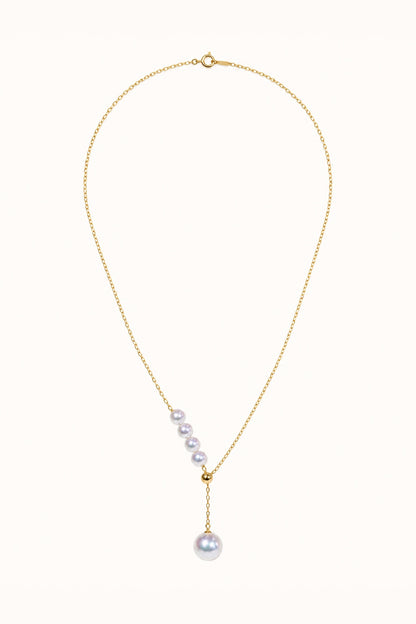 White Akoya pearl drop necklace with mirror-like luster and gold-tone fine chain